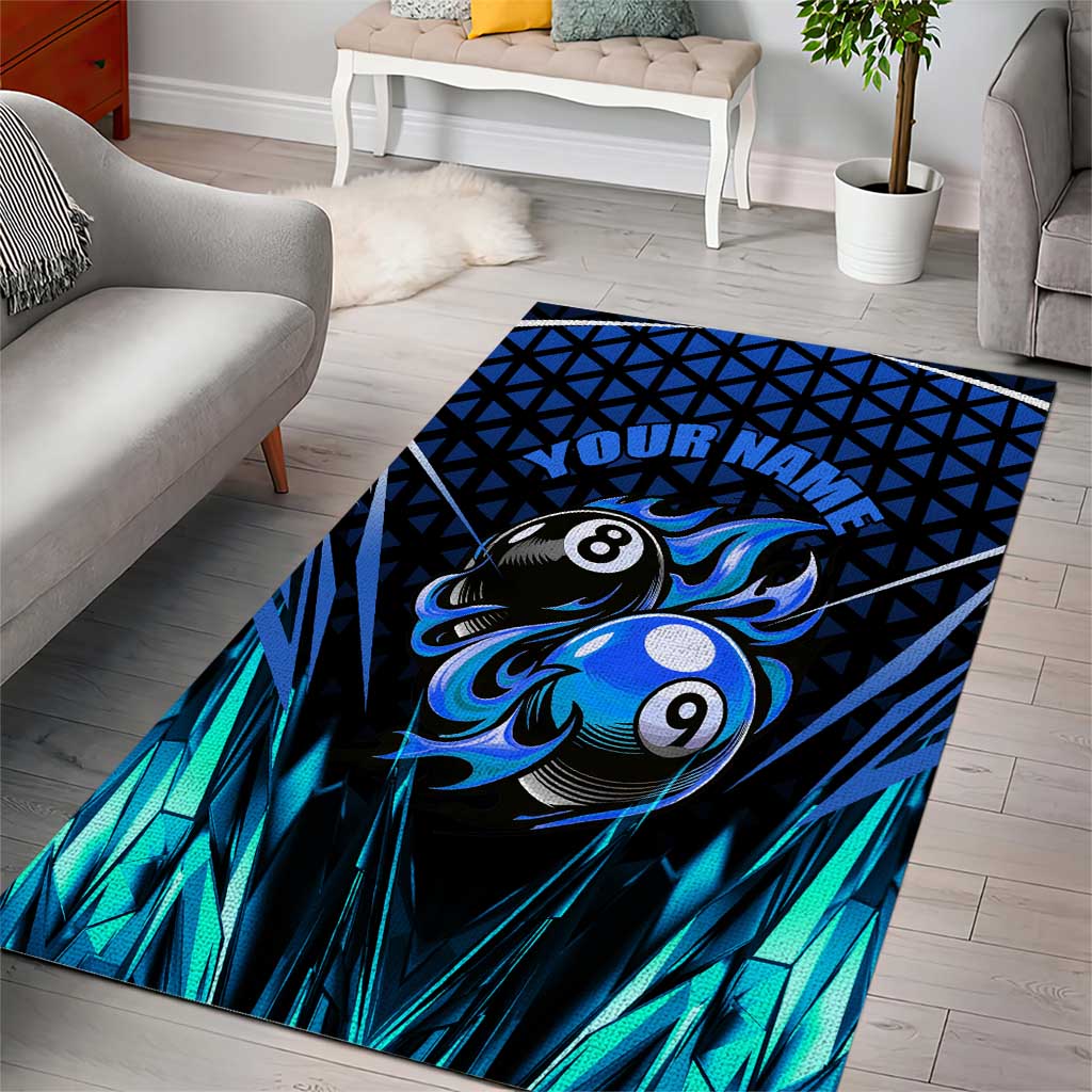 Billiards Design Area Rug with Blue Flame Eight Ball and Lightning Pattern in Black Cyan Gradient Background - Wonder Print Shop