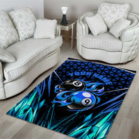 Billiards Design Area Rug with Blue Flame Eight Ball and Lightning Pattern in Black Cyan Gradient Background - Wonder Print Shop