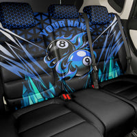 Billiards Design Back Car Seat Cover with Blue Flame Eight Ball and Lightning Pattern in Black Cyan Gradient Background - Wonder Print Shop