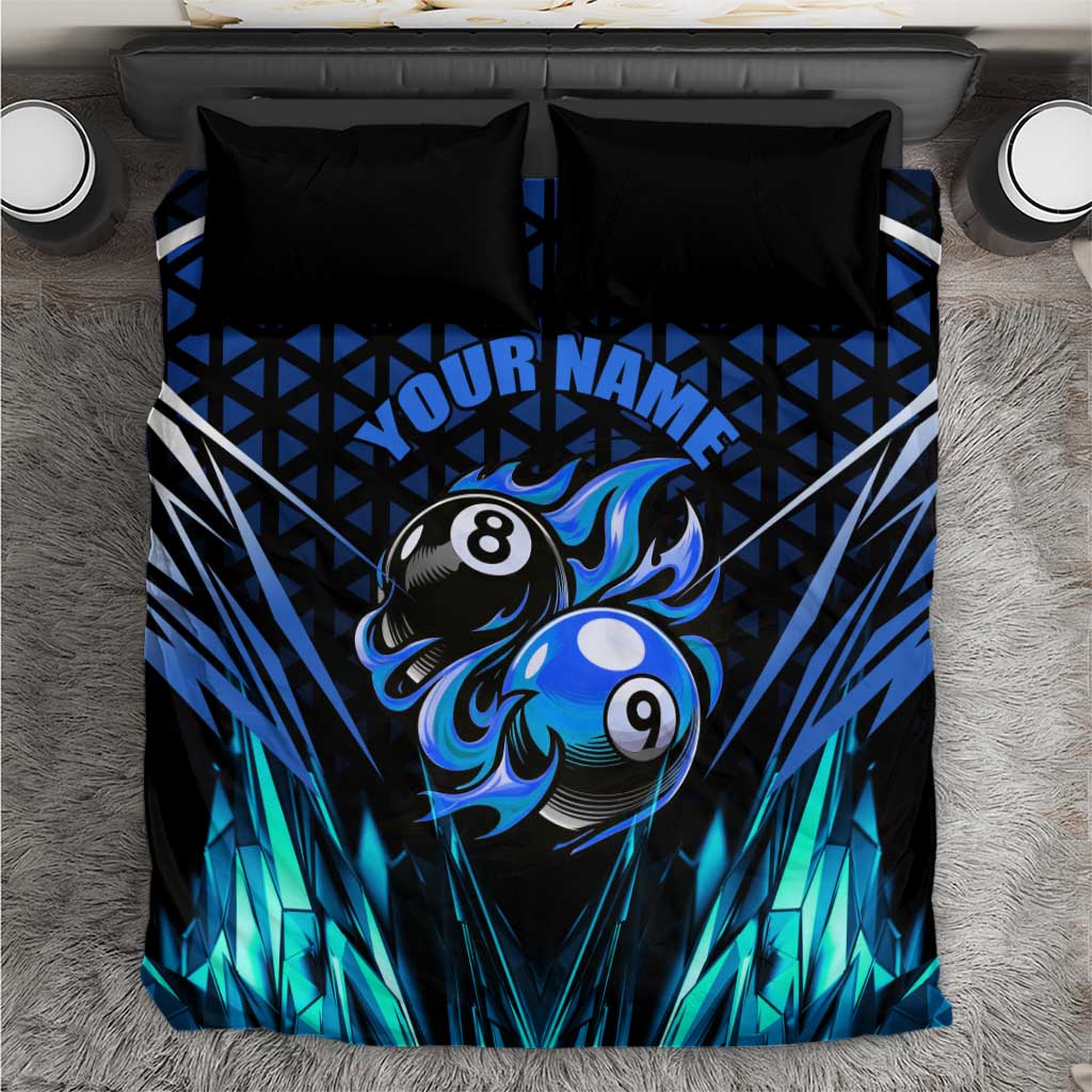 Billiards Design Bedding Set with Blue Flame Eight Ball and Lightning Pattern in Black Cyan Gradient Background - Wonder Print Shop
