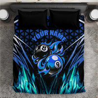Billiards Design Bedding Set with Blue Flame Eight Ball and Lightning Pattern in Black Cyan Gradient Background - Wonder Print Shop