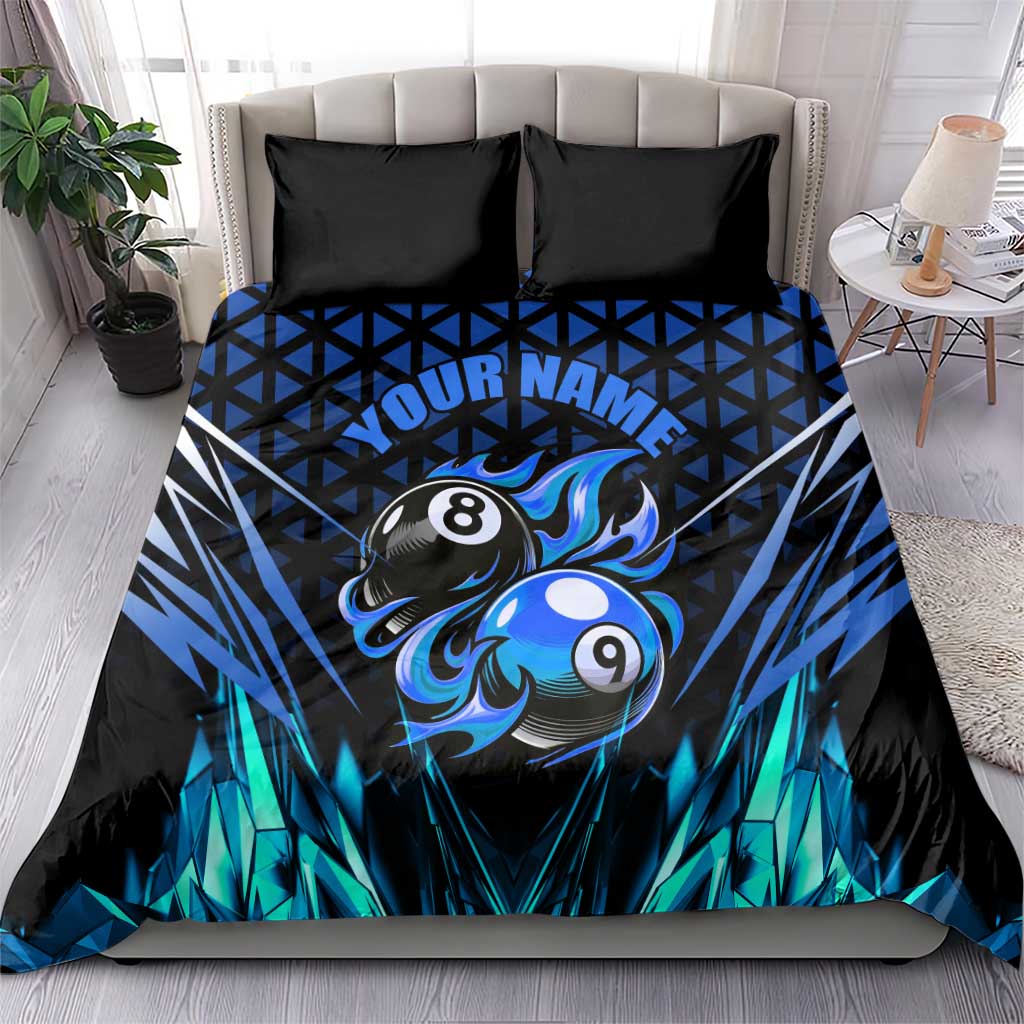 Billiards Design Bedding Set with Blue Flame Eight Ball and Lightning Pattern in Black Cyan Gradient Background - Wonder Print Shop