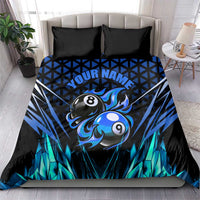 Billiards Design Bedding Set with Blue Flame Eight Ball and Lightning Pattern in Black Cyan Gradient Background - Wonder Print Shop