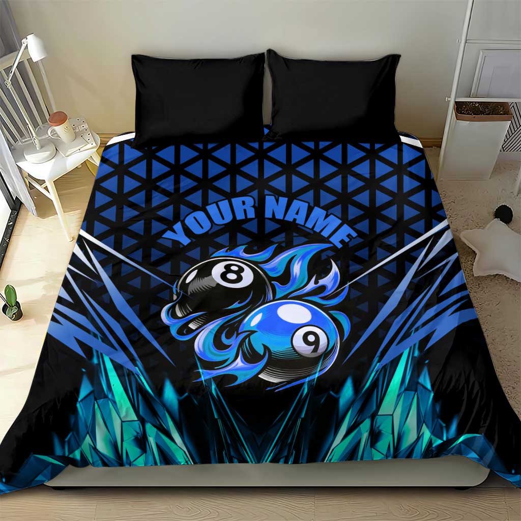 Billiards Design Bedding Set with Blue Flame Eight Ball and Lightning Pattern in Black Cyan Gradient Background - Wonder Print Shop