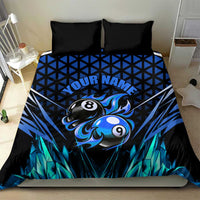 Billiards Design Bedding Set with Blue Flame Eight Ball and Lightning Pattern in Black Cyan Gradient Background - Wonder Print Shop