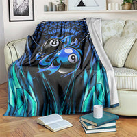 Billiards Design Blanket with Blue Flame Eight Ball and Lightning Pattern in Black Cyan Gradient Background - Wonder Print Shop