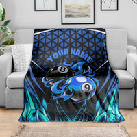 Billiards Design Blanket with Blue Flame Eight Ball and Lightning Pattern in Black Cyan Gradient Background - Wonder Print Shop