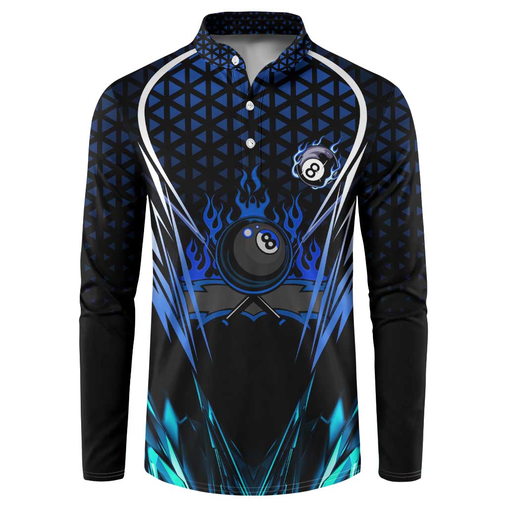 Billiards Design Button Sweatshirt with Blue Flame Eight Ball and Lightning Pattern in Black Cyan Gradient Background - Wonder Print Shop