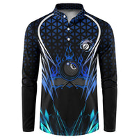 Billiards Design Button Sweatshirt with Blue Flame Eight Ball and Lightning Pattern in Black Cyan Gradient Background - Wonder Print Shop