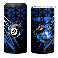 Billiards Design 4 in 1 Can Cooler Tumbler with Blue Flame Eight Ball and Lightning Pattern in Black Cyan Gradient Background - Wonder Print Shop