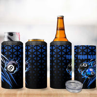 Billiards Design 4 in 1 Can Cooler Tumbler with Blue Flame Eight Ball and Lightning Pattern in Black Cyan Gradient Background - Wonder Print Shop