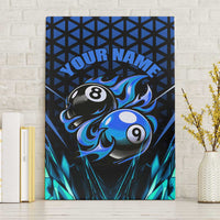 Billiards Design Canvas Wall Art with Blue Flame Eight Ball and Lightning Pattern in Black Cyan Gradient Background - Wonder Print Shop