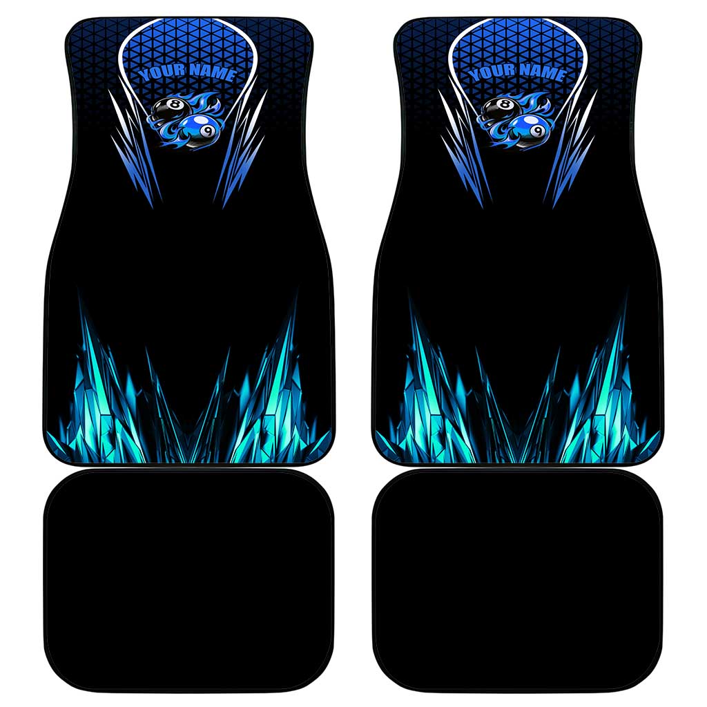 Billiards Design Car Mats with Blue Flame Eight Ball and Lightning Pattern in Black Cyan Gradient Background - Wonder Print Shop