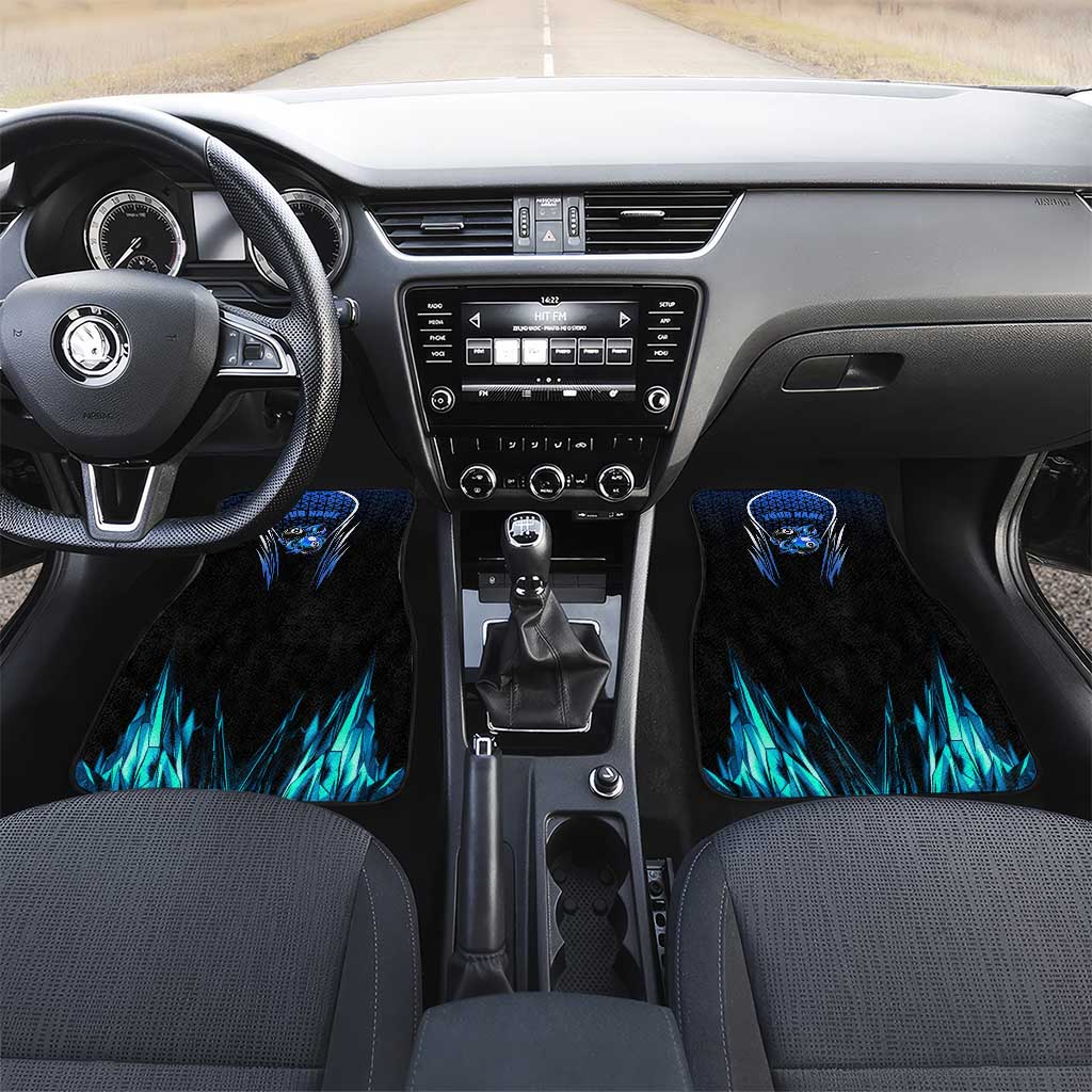 Billiards Design Car Mats with Blue Flame Eight Ball and Lightning Pattern in Black Cyan Gradient Background - Wonder Print Shop