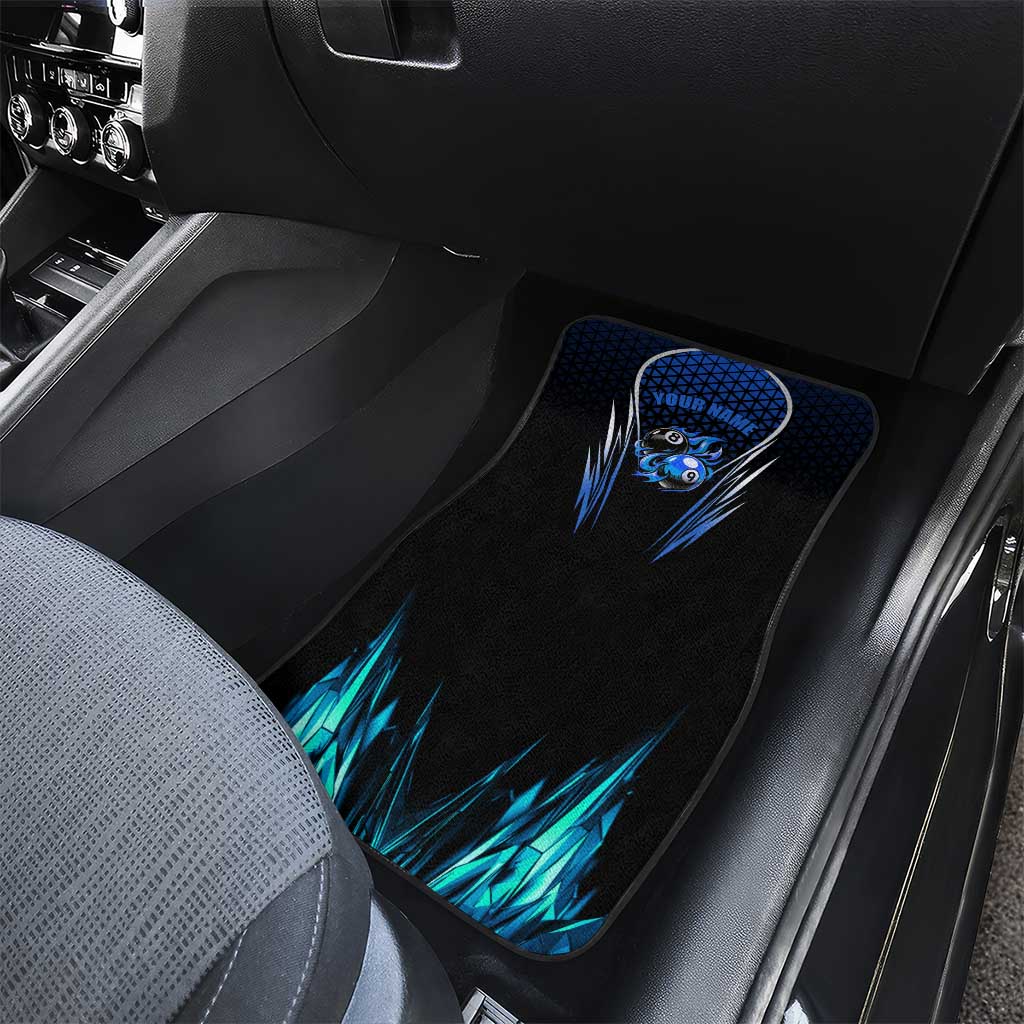 Billiards Design Car Mats with Blue Flame Eight Ball and Lightning Pattern in Black Cyan Gradient Background - Wonder Print Shop