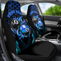 Billiards Design Car Seat Cover with Blue Flame Eight Ball and Lightning Pattern in Black Cyan Gradient Background - Wonder Print Shop
