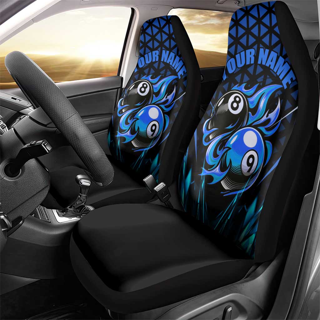 Billiards Design Car Seat Cover with Blue Flame Eight Ball and Lightning Pattern in Black Cyan Gradient Background - Wonder Print Shop