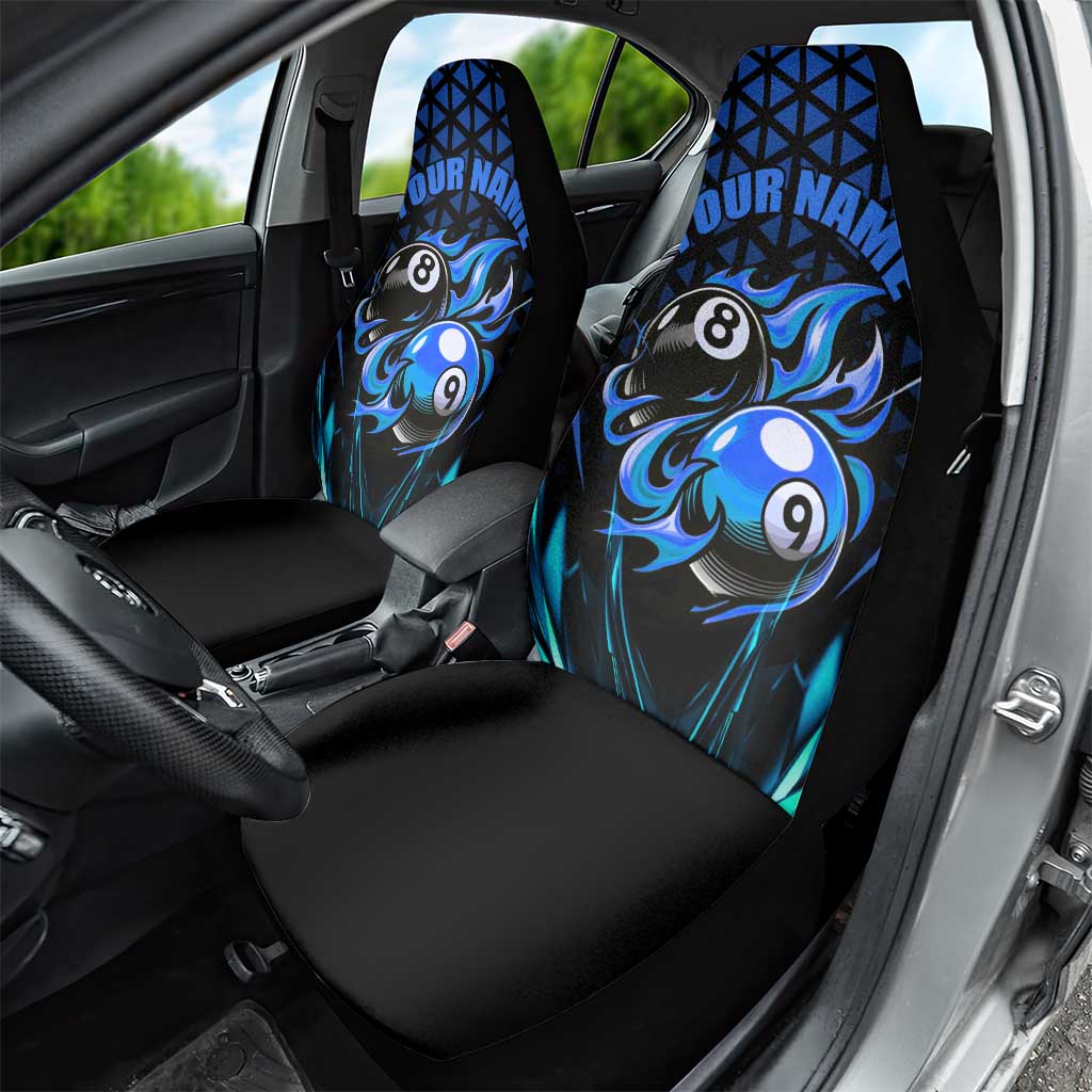 Billiards Design Car Seat Cover with Blue Flame Eight Ball and Lightning Pattern in Black Cyan Gradient Background - Wonder Print Shop