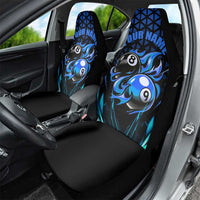 Billiards Design Car Seat Cover with Blue Flame Eight Ball and Lightning Pattern in Black Cyan Gradient Background - Wonder Print Shop