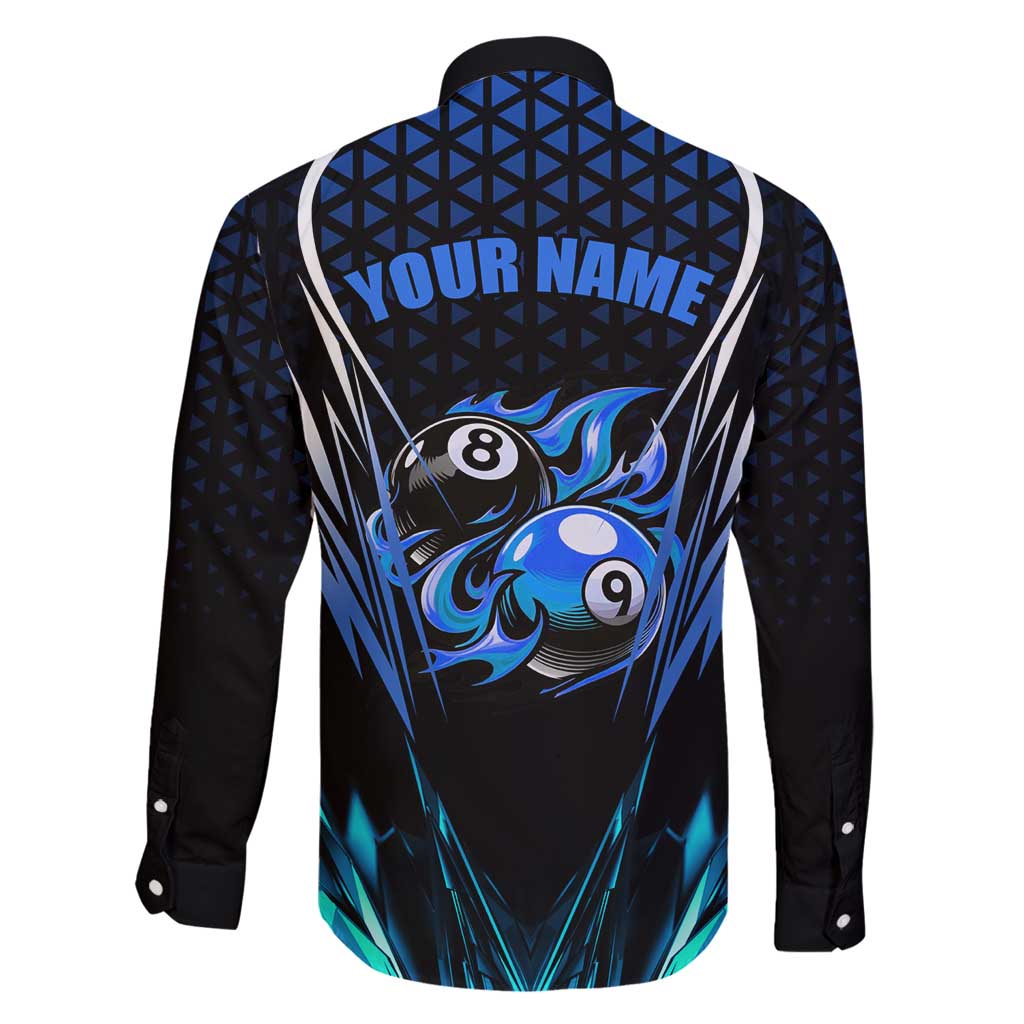 Billiards Design Family Matching Puletasi and Hawaiian Shirt with Blue Flame Eight Ball and Lightning Pattern in Black Cyan Gradient Background - Wonder Print Shop