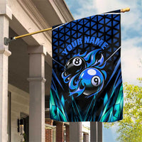 Billiards Design Garden Flag with Blue Flame Eight Ball and Lightning Pattern in Black Cyan Gradient Background - Wonder Print Shop