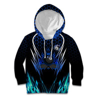Billiards Design Kid Hoodie with Blue Flame Eight Ball and Lightning Pattern in Black Cyan Gradient Background - Wonder Print Shop