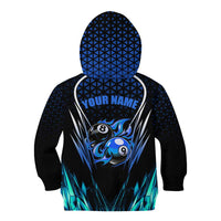 Billiards Design Kid Hoodie with Blue Flame Eight Ball and Lightning Pattern in Black Cyan Gradient Background - Wonder Print Shop