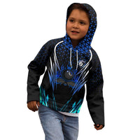 Billiards Design Kid Hoodie with Blue Flame Eight Ball and Lightning Pattern in Black Cyan Gradient Background - Wonder Print Shop