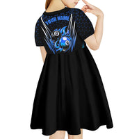 Billiards Design Kid Short Sleeve Dress with Blue Flame Eight Ball and Lightning Pattern in Black Cyan Gradient Background - Wonder Print Shop