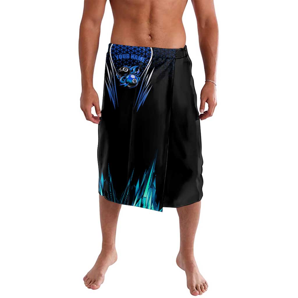 Billiards Design Lavalava with Blue Flame Eight Ball and Lightning Pattern in Black Cyan Gradient Background - Wonder Print Shop