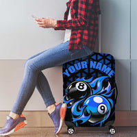 Billiards Design Luggage Cover with Blue Flame Eight Ball and Lightning Pattern in Black Cyan Gradient Background - Wonder Print Shop