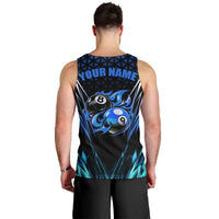 Billiards Design Men Tank Top with Blue Flame Eight Ball and Lightning Pattern in Black Cyan Gradient Background - Wonder Print Shop