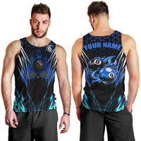 Billiards Design Men Tank Top with Blue Flame Eight Ball and Lightning Pattern in Black Cyan Gradient Background - Wonder Print Shop