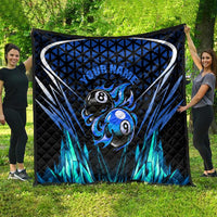 Billiards Design Quilt with Blue Flame Eight Ball and Lightning Pattern in Black Cyan Gradient Background - Wonder Print Shop