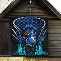 Billiards Design Quilt with Blue Flame Eight Ball and Lightning Pattern in Black Cyan Gradient Background - Wonder Print Shop