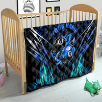 Billiards Design Quilt with Blue Flame Eight Ball and Lightning Pattern in Black Cyan Gradient Background - Wonder Print Shop