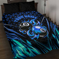 Billiards Design Quilt Bed Set with Blue Flame Eight Ball and Lightning Pattern in Black Cyan Gradient Background - Wonder Print Shop