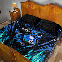 Billiards Design Quilt Bed Set with Blue Flame Eight Ball and Lightning Pattern in Black Cyan Gradient Background - Wonder Print Shop