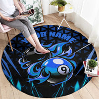 Billiards Design Round Carpet with Blue Flame Eight Ball and Lightning Pattern in Black Cyan Gradient Background - Wonder Print Shop