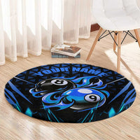 Billiards Design Round Carpet with Blue Flame Eight Ball and Lightning Pattern in Black Cyan Gradient Background - Wonder Print Shop