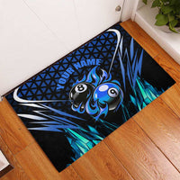 Billiards Design Rubber Doormat with Blue Flame Eight Ball and Lightning Pattern in Black Cyan Gradient Background - Wonder Print Shop