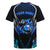 Billiards Design Rugby Jersey with Blue Flame Eight Ball and Lightning Pattern in Black Cyan Gradient Background - Wonder Print Shop