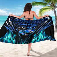 Billiards Design Sarong with Blue Flame Eight Ball and Lightning Pattern in Black Cyan Gradient Background - Wonder Print Shop