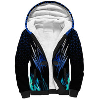 Billiards Design Sherpa Hoodie with Blue Flame Eight Ball and Lightning Pattern in Black Cyan Gradient Background - Wonder Print Shop