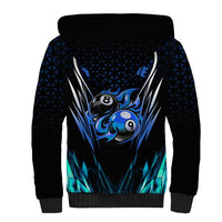 Billiards Design Sherpa Hoodie with Blue Flame Eight Ball and Lightning Pattern in Black Cyan Gradient Background - Wonder Print Shop