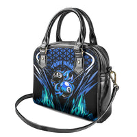 Billiards Design Shoulder Handbag with Blue Flame Eight Ball and Lightning Pattern in Black Cyan Gradient Background - Wonder Print Shop