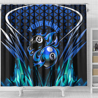 Billiards Design Shower Curtain with Blue Flame Eight Ball and Lightning Pattern in Black Cyan Gradient Background - Wonder Print Shop