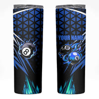 Billiards Design Skinny Tumbler with Blue Flame Eight Ball and Lightning Pattern in Black Cyan Gradient Background - Wonder Print Shop