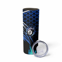 Billiards Design Skinny Tumbler with Blue Flame Eight Ball and Lightning Pattern in Black Cyan Gradient Background - Wonder Print Shop