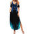 Billiards Design Summer Maxi Dress with Blue Flame Eight Ball and Lightning Pattern in Black Cyan Gradient Background - Wonder Print Shop